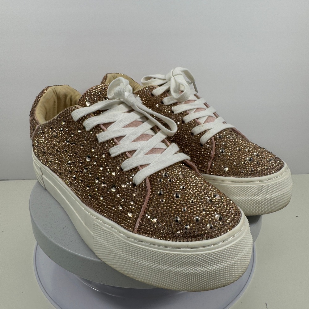Betsey Johnson Women Sneakers Rhinestone Sparkle Casual Gold Platform 8M - Picture 5 of 15